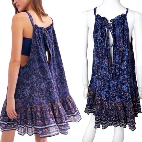 Free People Lyla Flowy Swing Floral Print Mini Dress in Navy Combo Womens Size S - Picture 2 of 16